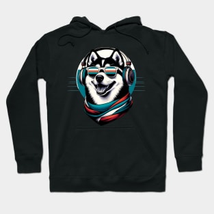 Karelian Bear Dog Smiling DJ with Headphones and Sunglasses Hoodie